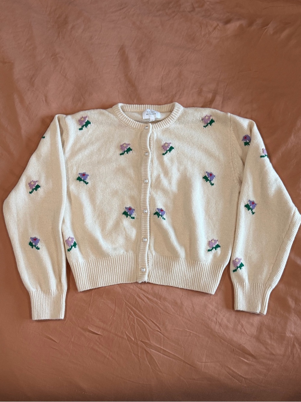Things Between Ivory/Cream Faux Pearl Button up Cardigan